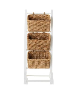 3-Tier Floor Stand with Hanging Storage Baskets, Walnut/Espresso - Wood Tower Rack for Bathroom, Kitchen, Laundry, Living Room