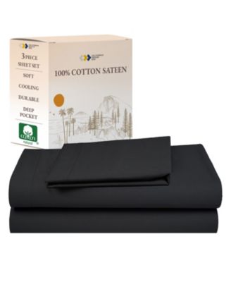 Soft Cotton Cooling Durable Sateen 3 Piece Deep Pocket Sheets Set, Twin