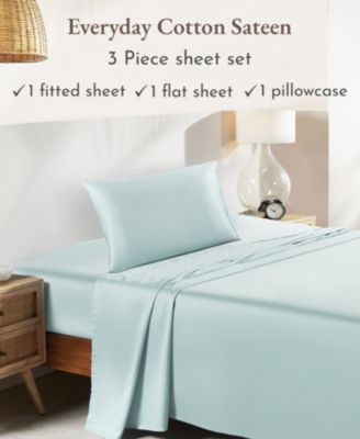 Soft Cotton Cooling Durable Sateen 3 Piece Deep Pocket Sheets Set, Twin
