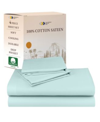 Soft 100% Cotton Sheets Set - Durable Sateen, Deep Pocket - King