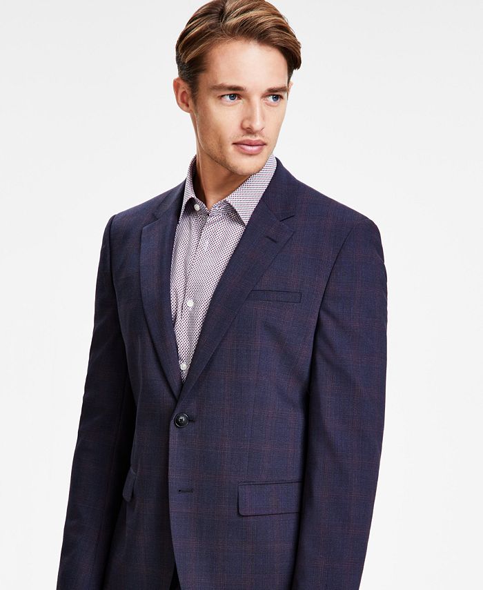 HUGO Men's Modern-Fit Wool Blend Check Suit Jacket - Macy's