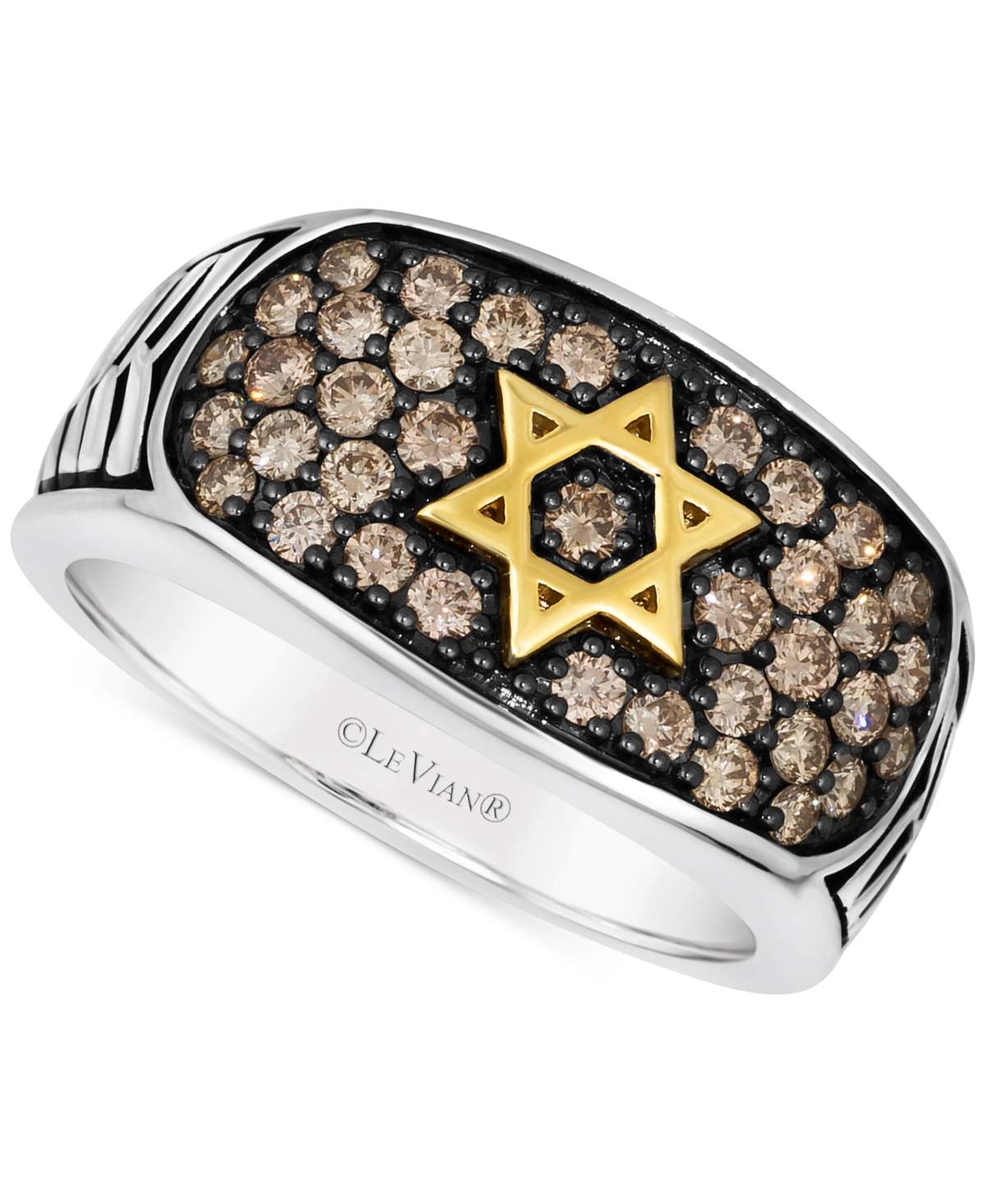Men's Chocolate Diamond Star of David Cluster Ring (1 ct. t.w.) in 14k Two-Tone Gold - K Two Tone Gold Ring