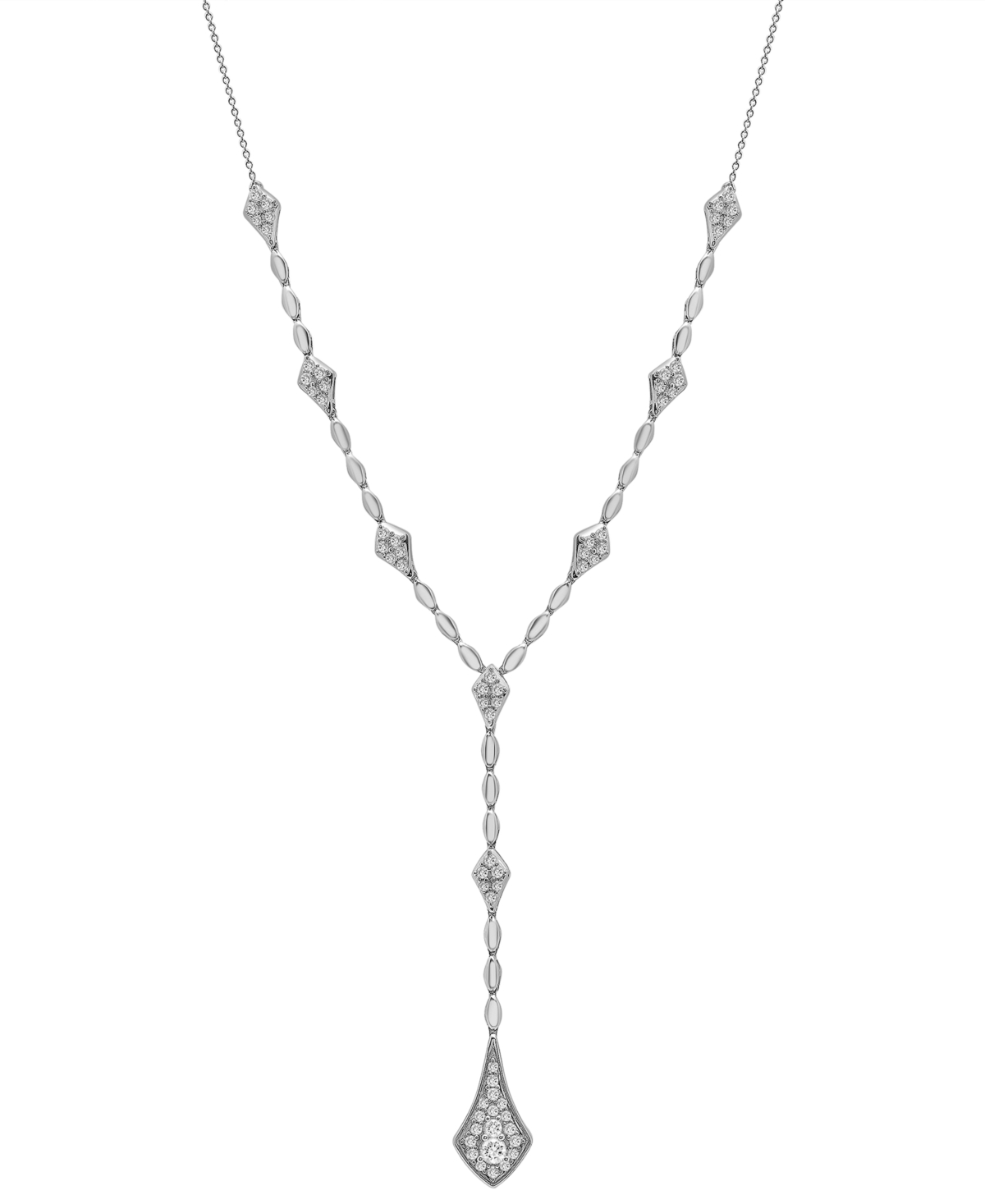 Diamond Multi Cluster Lariat Necklace (1 ct. t.w.) in 14k Gold or 14k white Gold, 15" + 2" extender, Created for Macy's - White Gold