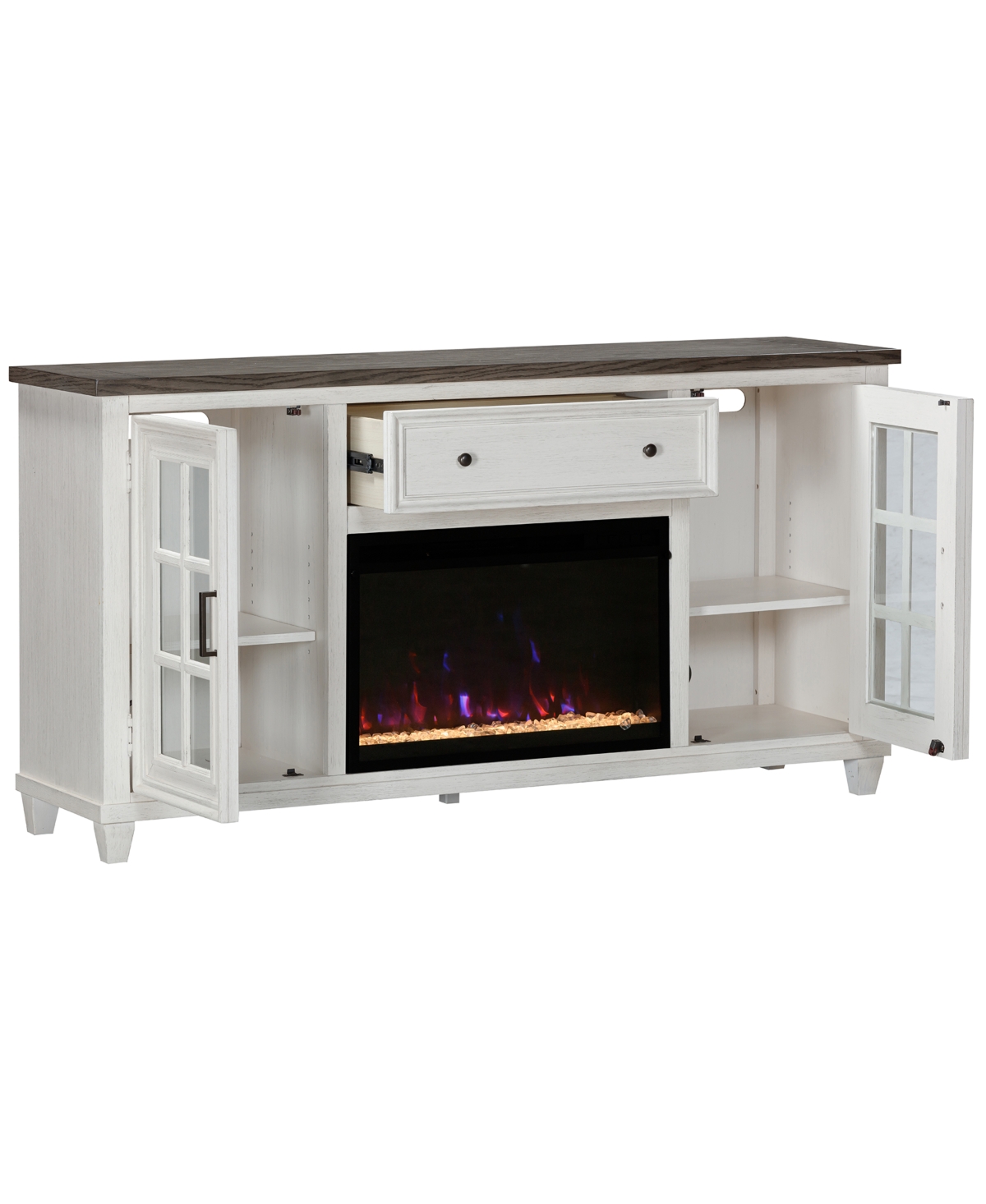 Shop Macy's 65" Dawnwood 2pc Tv Console Set (65" Console And Fireplace) In White