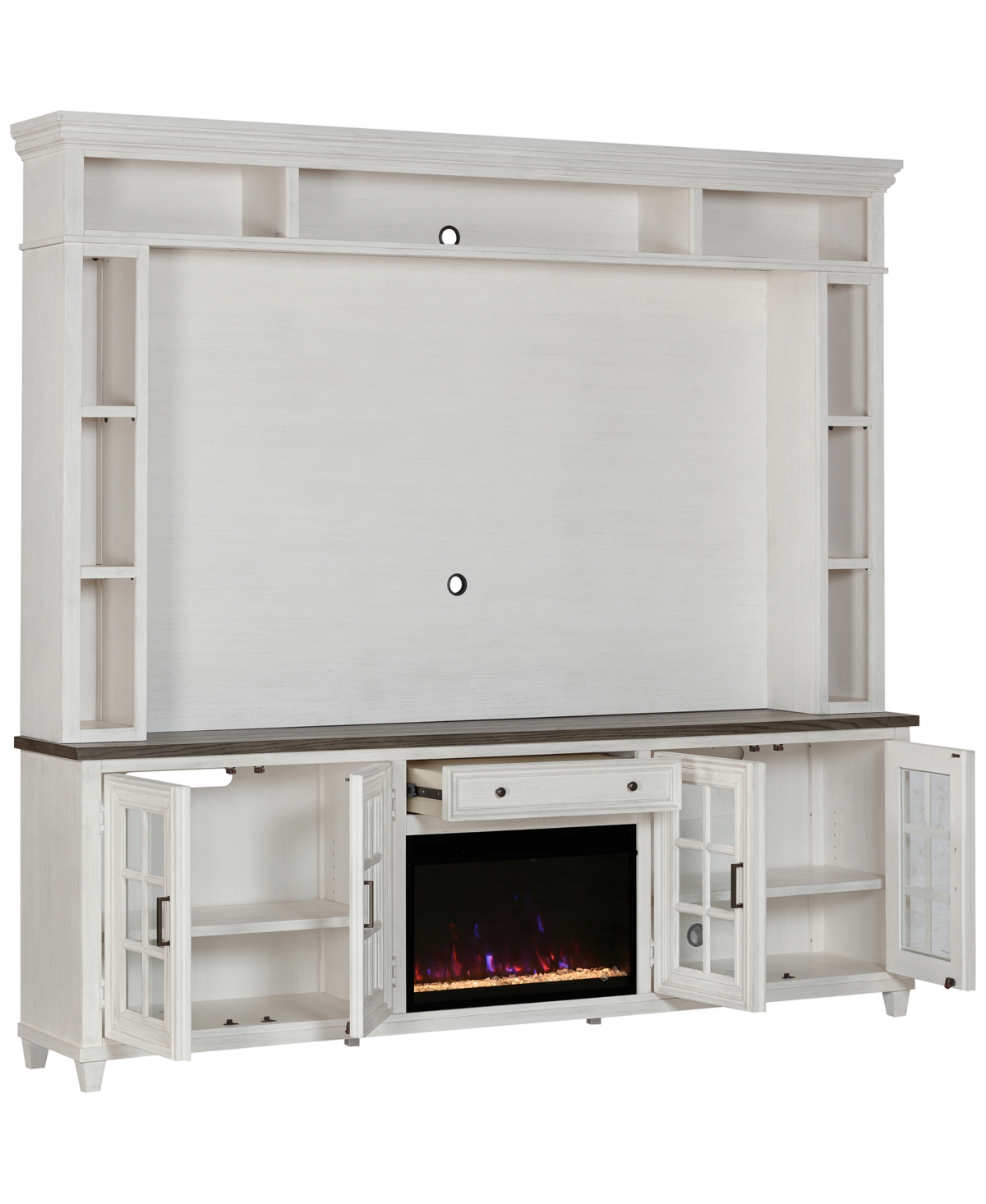 Macy's 96" Dawnwood 3pc Tv Console Set (96" Console, Hutch And Fireplace) In Espresso