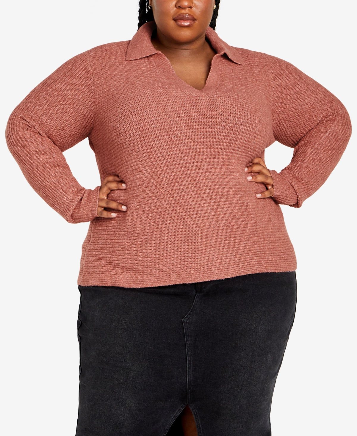 Avenue Plus Size Bridget V-neck Sweater In Rose