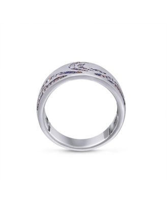 Surf Up Design Sterling Silver Blue Sapphire, Topaz Gemstone Band Men Ring