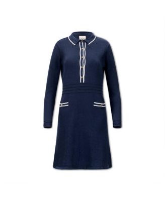Women's Long Sleeve Tipped Button Front Sweater Dress
