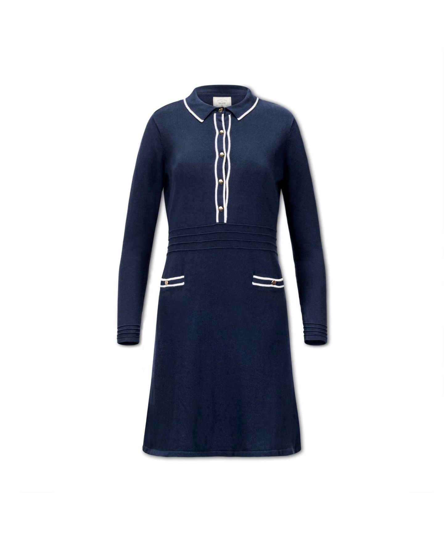 Женское платье Hope & Henry Long Sleeve Tipped Button Front Sweater Dress, цвет: Тёмно-синий / Белый — фото 8