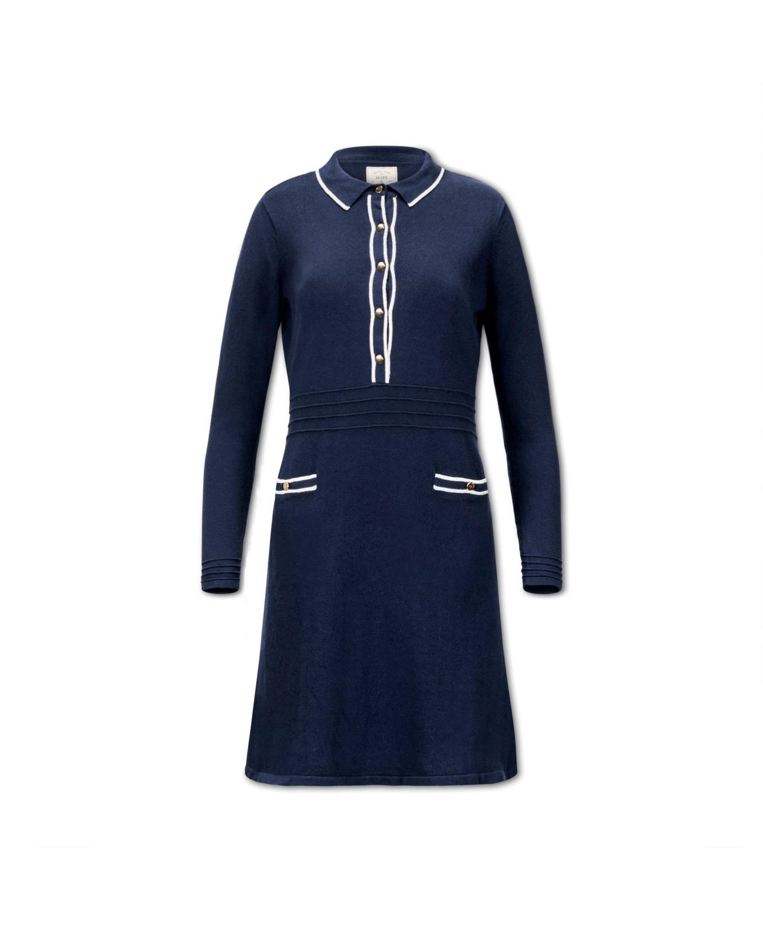 Women's Hope and Henry Long Sleeve Tipped Button Front Sweater Dress