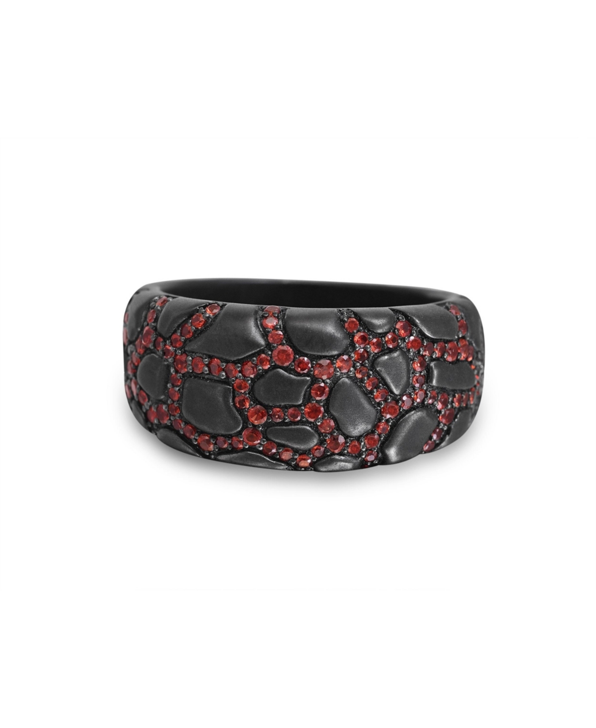 Fiery Ascent Design Sterling Silver Black Rhodium Plated, Garnet Stone Band Ring - Black
