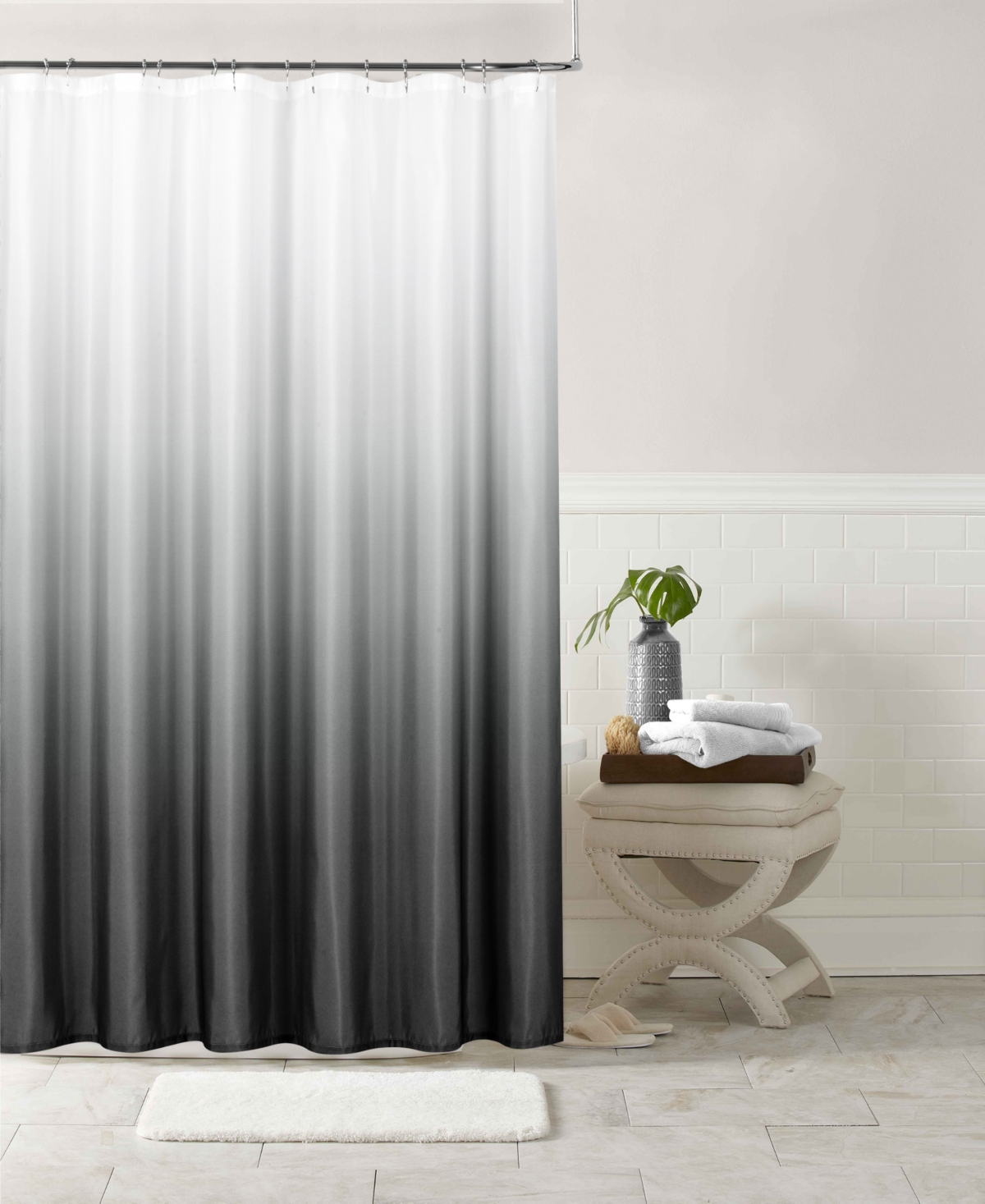 Dainty Home Shades Ombre Shower Curtain, 72" X 70" In Black