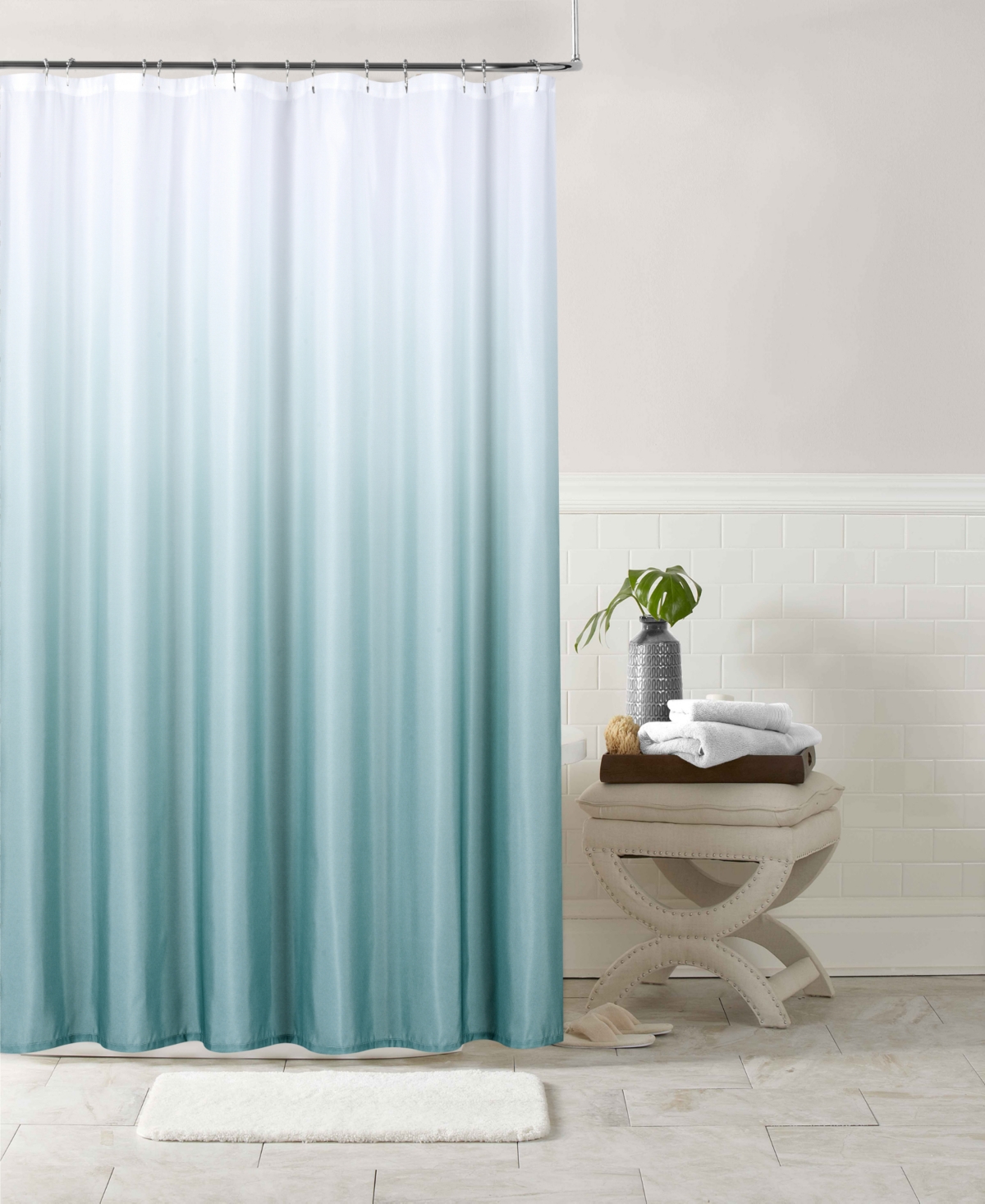 Dainty Home Shades Ombre Shower Curtain, 72" X 70" In Seafoam