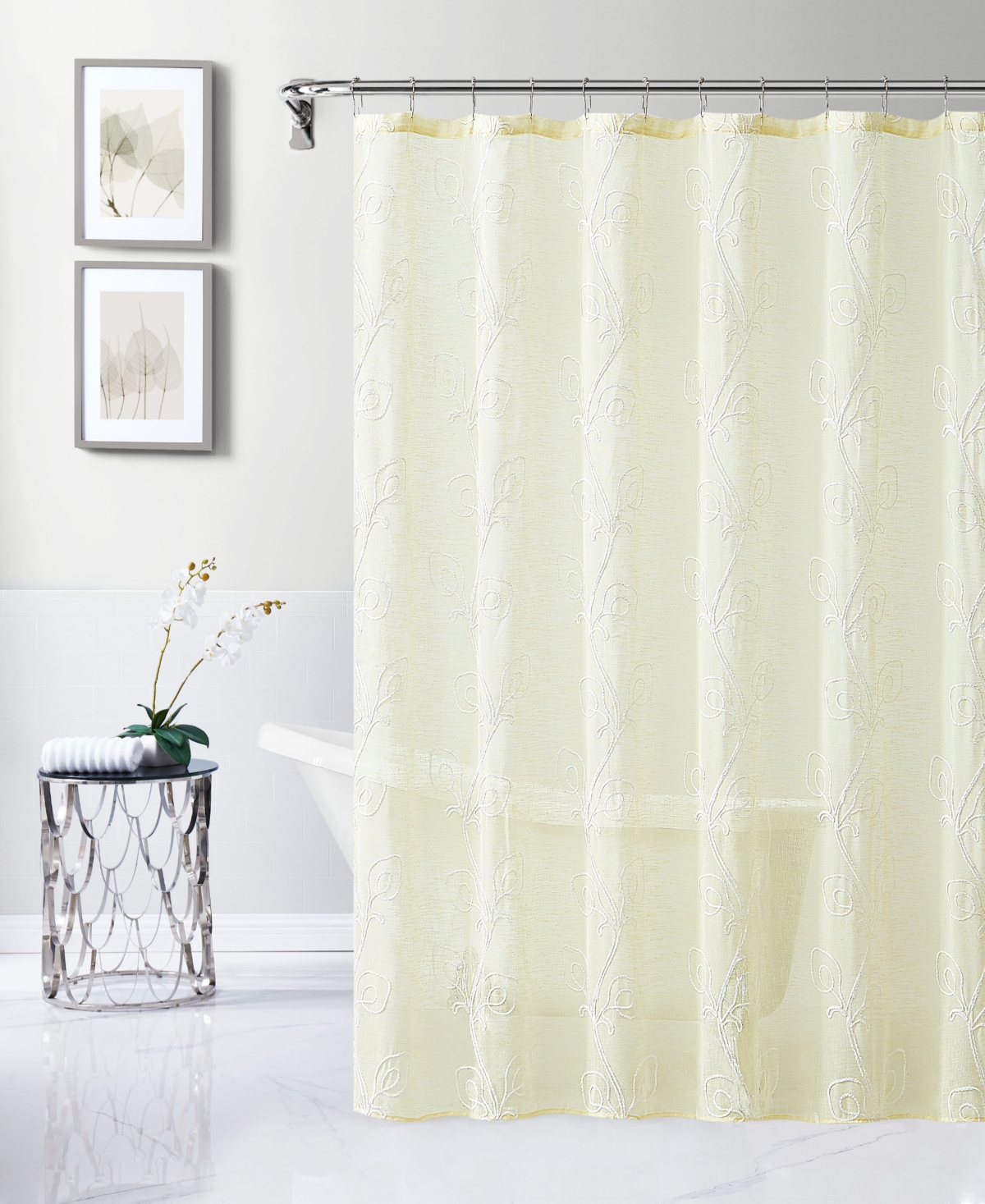 Dainty Home Stella Chenille Embroidered Shower Curtain, 72" X 70" In Yellow