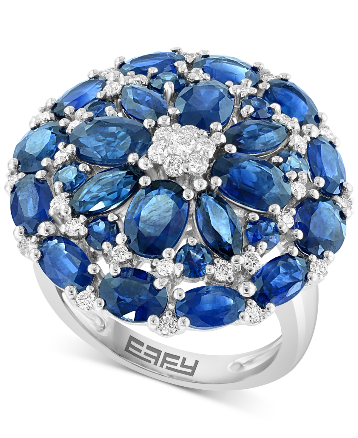 Effy Collection Effy Sapphire (8-1/3 Ct. T.w.) & Diamond (3/8 Ct. T.w.) Flower Statement Ring In 14k White Gold