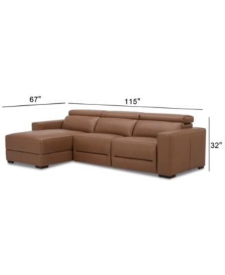 Nevio 115" 3-Pc. Leather Sectional with 2 Power Recliners, Headrests and Chaise, Created For Macy's