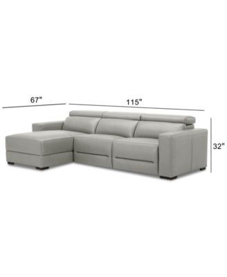 Nevio 115" 3-Pc. Leather Sectional with 2 Power Recliners, Headrests and Chaise, Created For Macy's