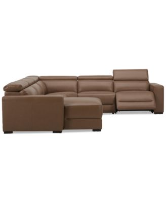 Nevio 124" 5-Pc. Leather Sectional with 1 Power Recliner, Headrests and Chaise, Created For Macy's
