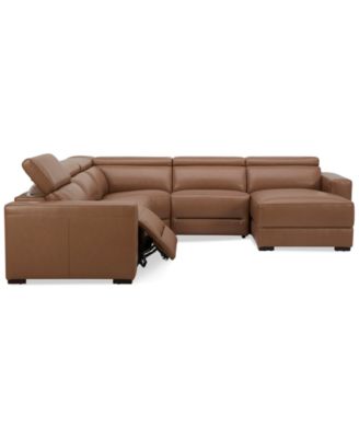 Nevio 124" 5-Pc. Leather Sectional with 1 Power Recliner, Headrests and Chaise, Created For Macy's
