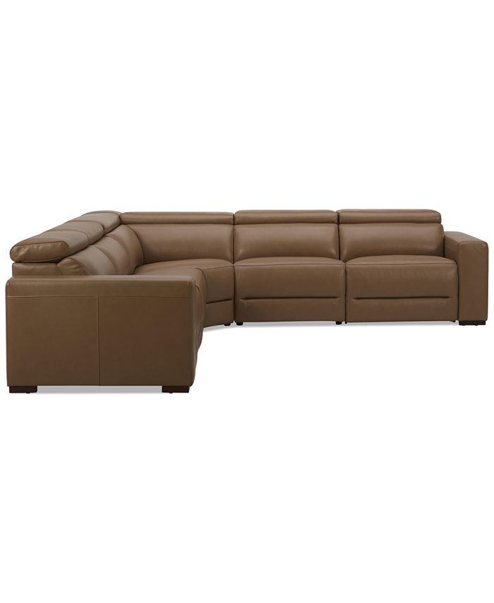 Furniture Nevio 124" 5Pc. Leather Sectional with 2 Power Recliners and