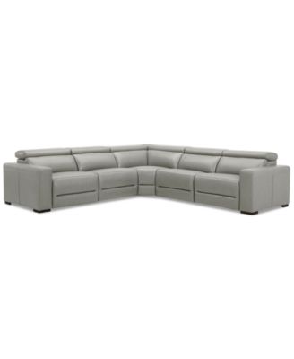 Furniture - Nevio 124" 5-Pc. Leather Sectional with 3 Power Recliners and Headrests
