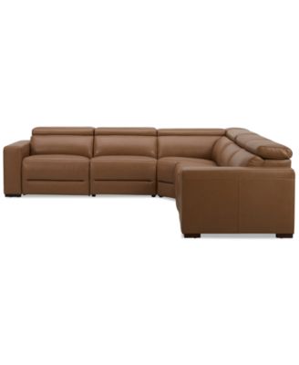 Nevio 124" 5-Pc. Leather Sectional with 3 Power Recliners and Headrests, Created For Macy's