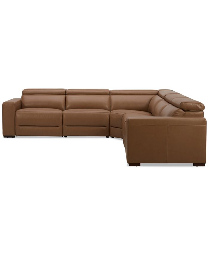 Furniture Nevio 124" 5Pc. Leather Sectional with 3 Power Recliners and