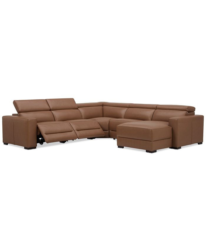 Furniture Nevio 124" 5Pc. Leather Sectional with 2 Power Recliners