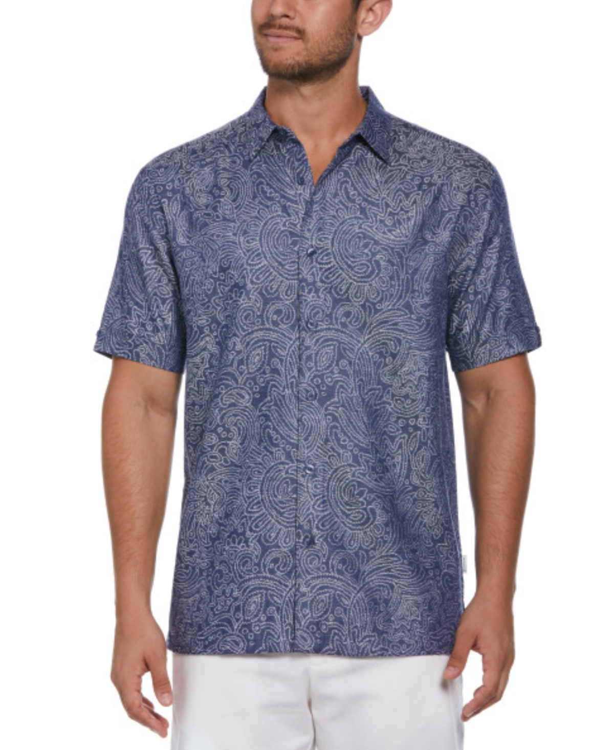 Cubavera Men's Short Sleeve Jacquard Abstract Floral Paisley Print Shirt In Oceana