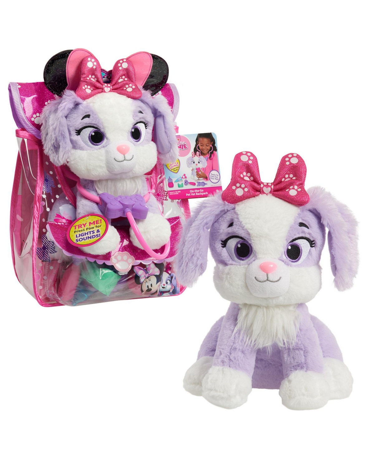 Minnie Mouse Kids' Disney Junior On-the-go Pet Vet Backpack Set, Dress Up And Pretend Play Doctor Kit In Multi