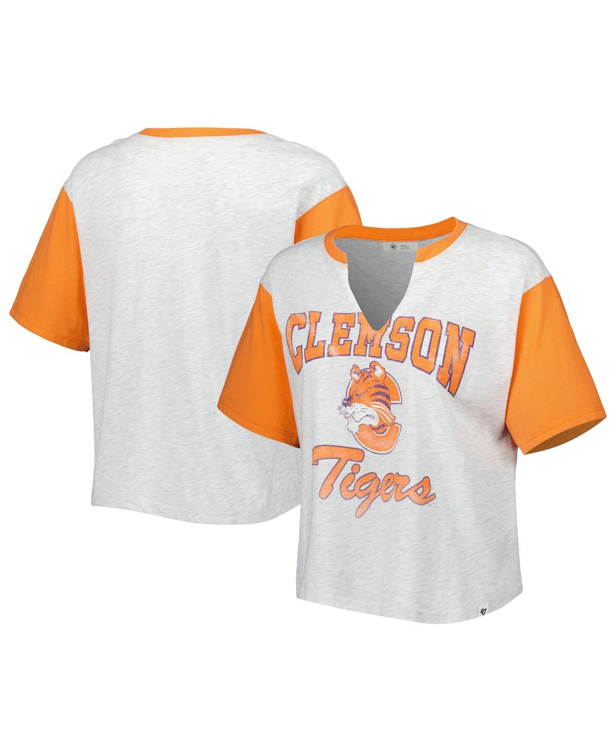 47 Brand Women's ' Gray, Orange Distressed Clemson Tigers Dolly Cropped Notch Neck T-shirt In Gray,orange