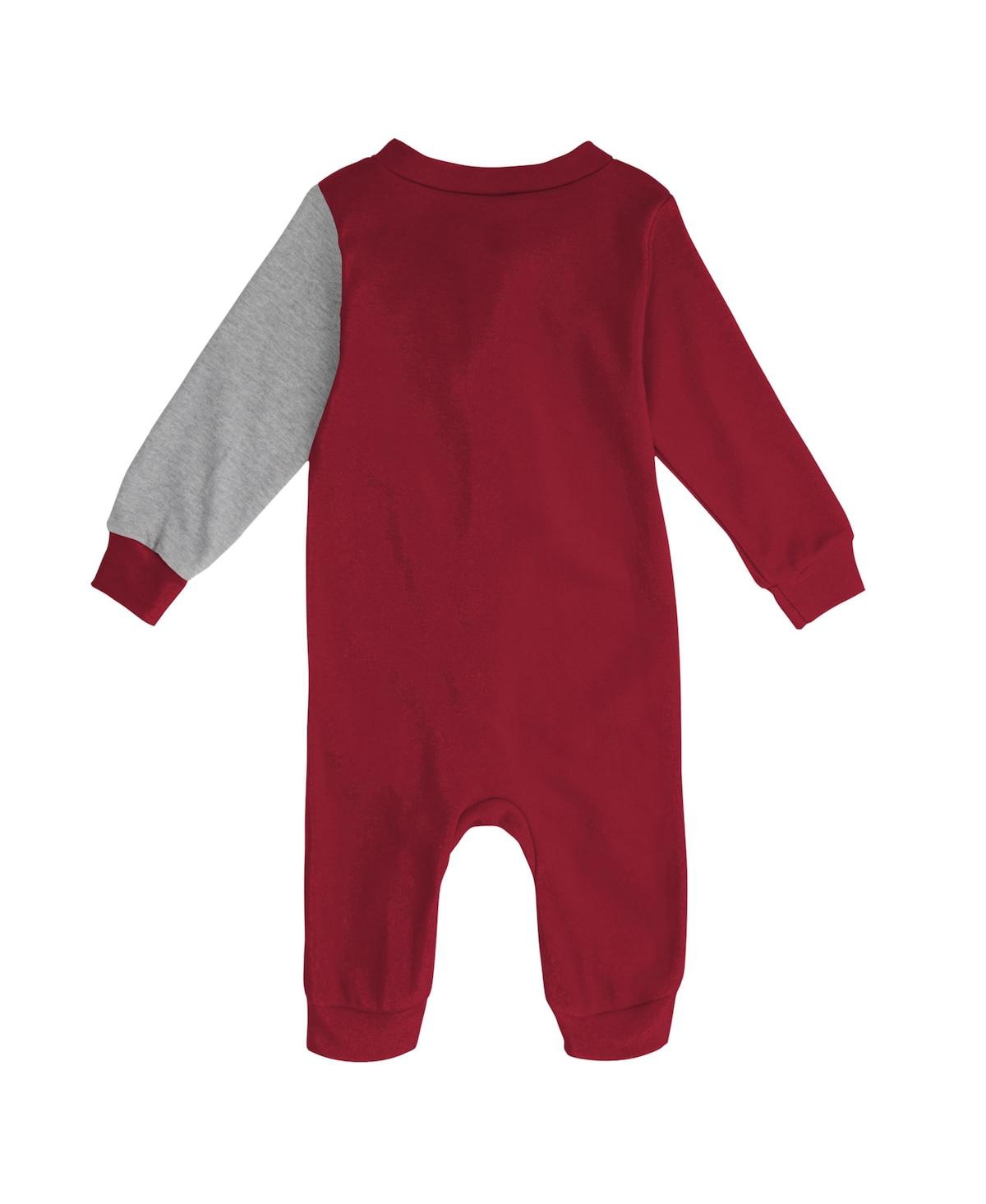 Outerstuff Newborn & Infant Crimson/heather Gray Oklahoma Sooners Half Time Two-tone Long Sleeve Full-snap Jump In Crimson,heather Gray