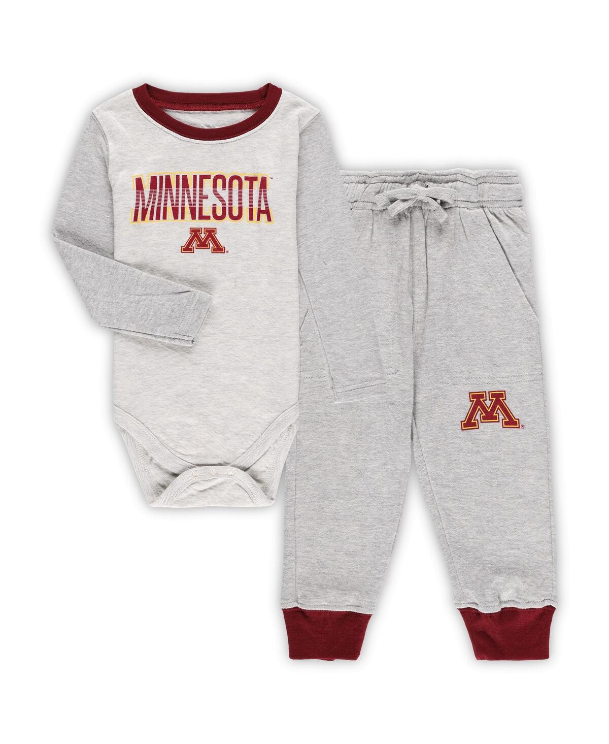 WES & WILLY INFANT BOYS AND GIRLS WES & WILLY HEATHER GRAY MINNESOTA GOLDEN GOPHERS JIE JIE LONG SLEEVE BODYSUIT