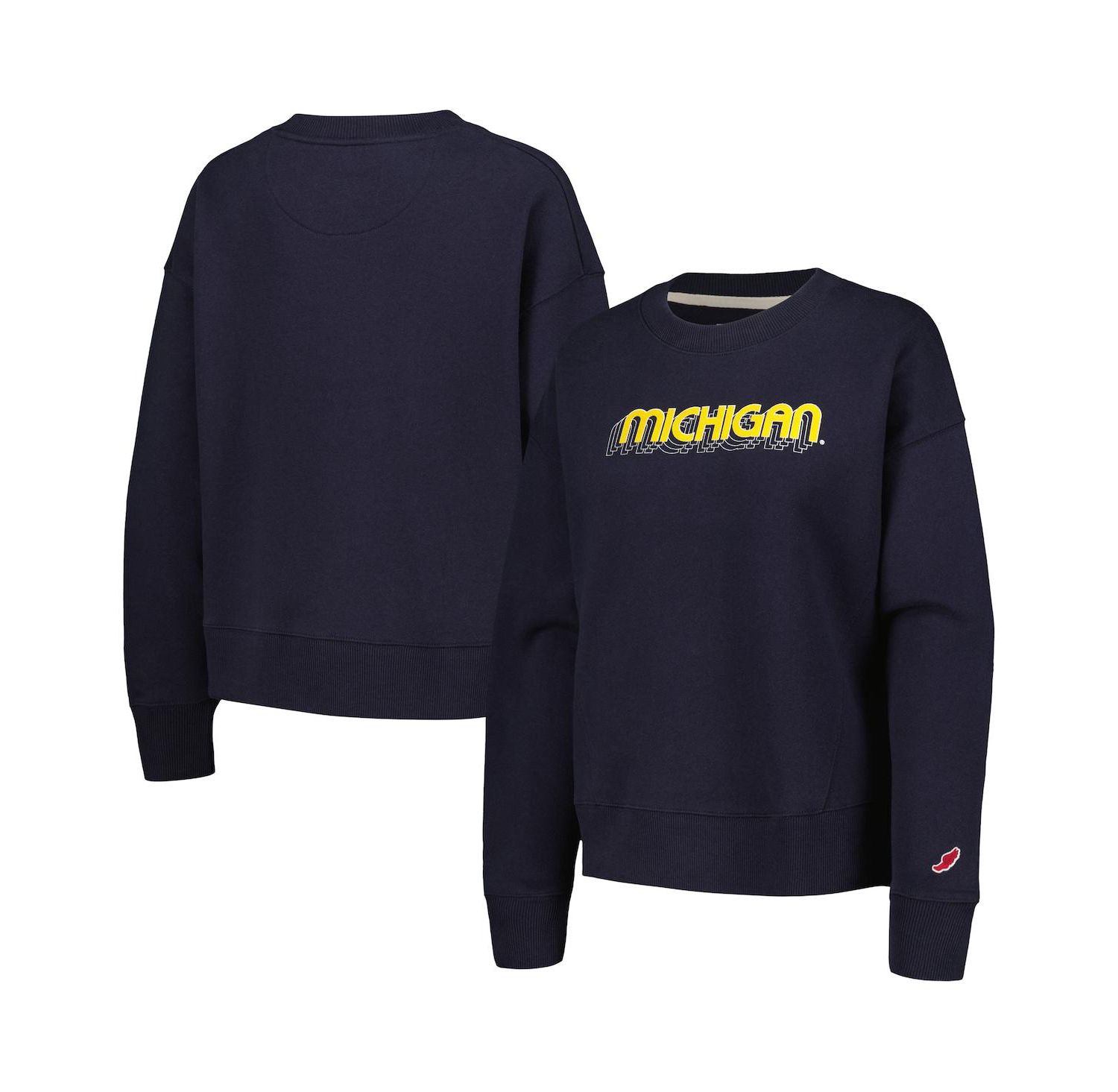 Women's Navy Michigan Wolverines Boxy Pullover Sweatshirt