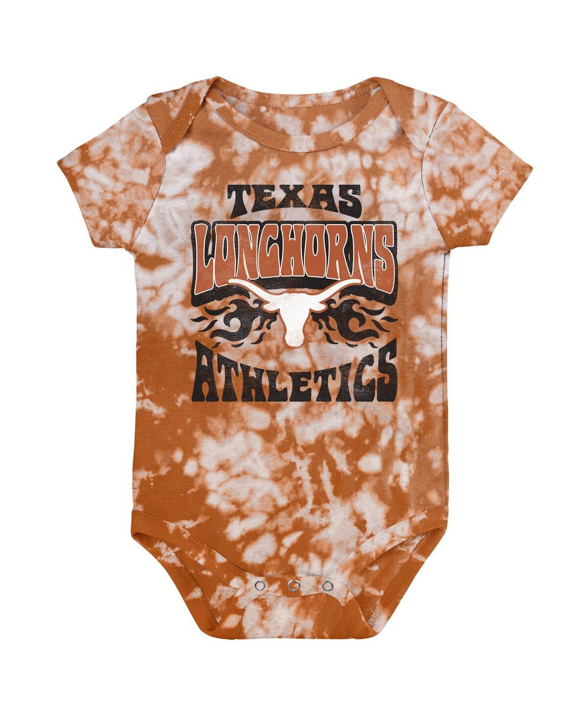 Outerstuff Babies' Newborn And Infant Boys And Girls Texas Orange Distressed Texas Longhorns Lil Rocker Tie-dye Bodysui
