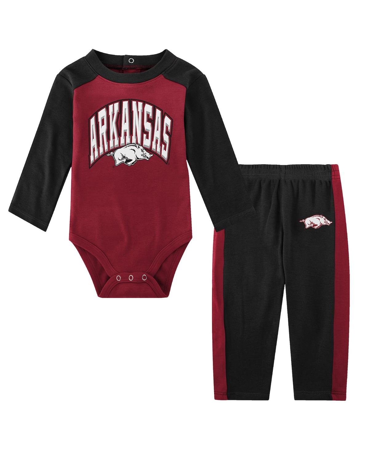 OUTERSTUFF INFANT BOYS AND GIRLS BLACK ARKANSAS RAZORBACKS ROOKIE OF THE YEAR LONG SLEEVE BODYSUIT AND PANTS SE