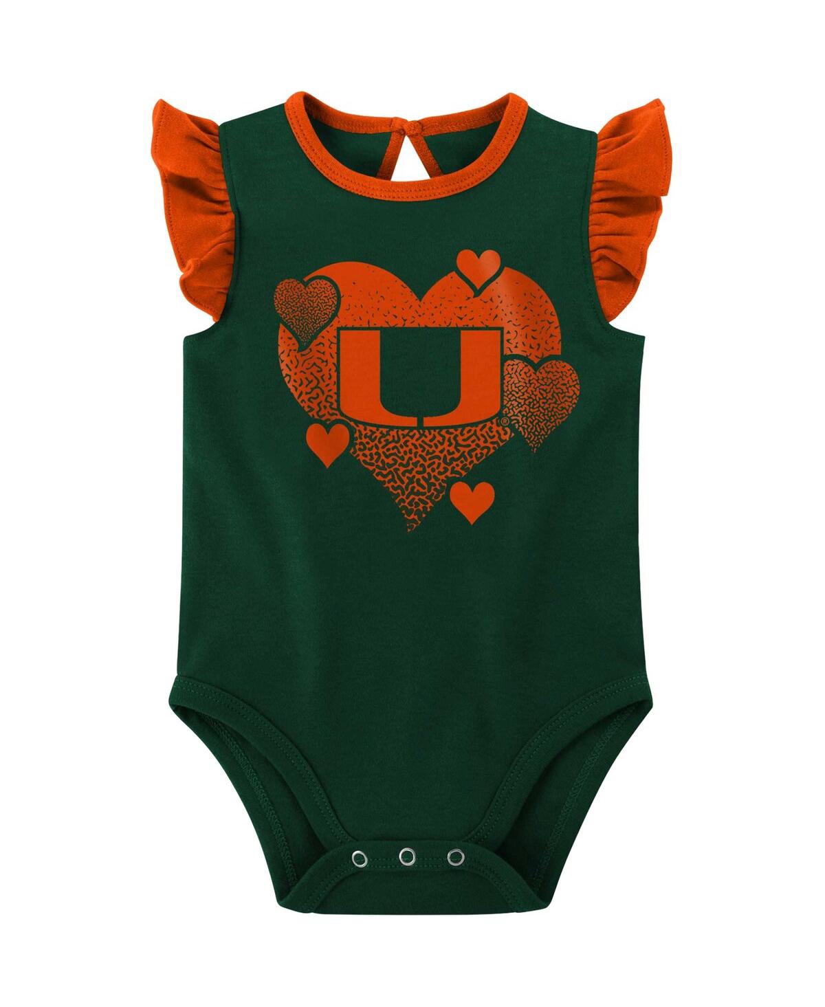 Shop Outerstuff Baby Girls Green, Orange Miami Hurricanes Spread The Love 2-pack Bodysuit Set In Green,orange
