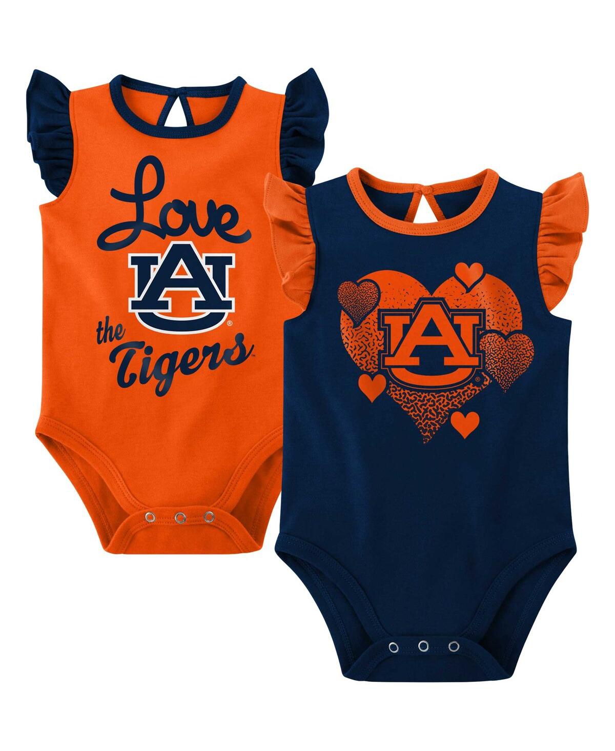 Shop Outerstuff Girls Newborn And Infant Navy, Orange Auburn Tigers Spread The Love 2-pack Bodysuit Set In Navy,orange