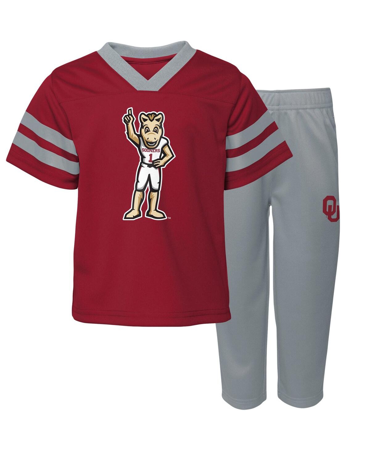 Shop Outerstuff Toddler Boys And Girls Crimson Oklahoma Sooners Two-piece Red Zone Jersey And Pants Set