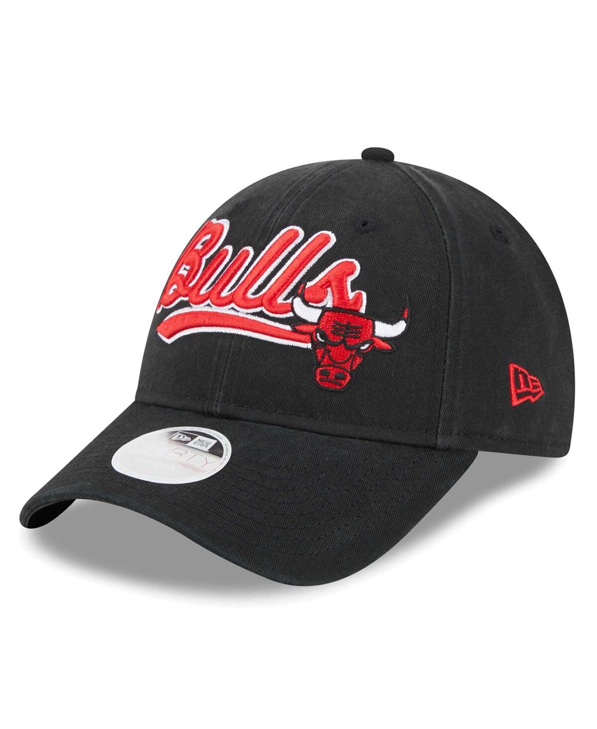Shop New Era Women's  Black Chicago Bulls Cheer Tail Sweep 9forty Adjustable Hat
