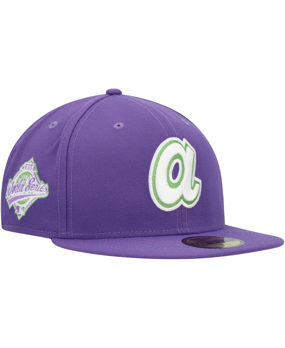 New Era Men's  Purple Atlanta Braves Lime Side Patch 59fifty Fitted Hat