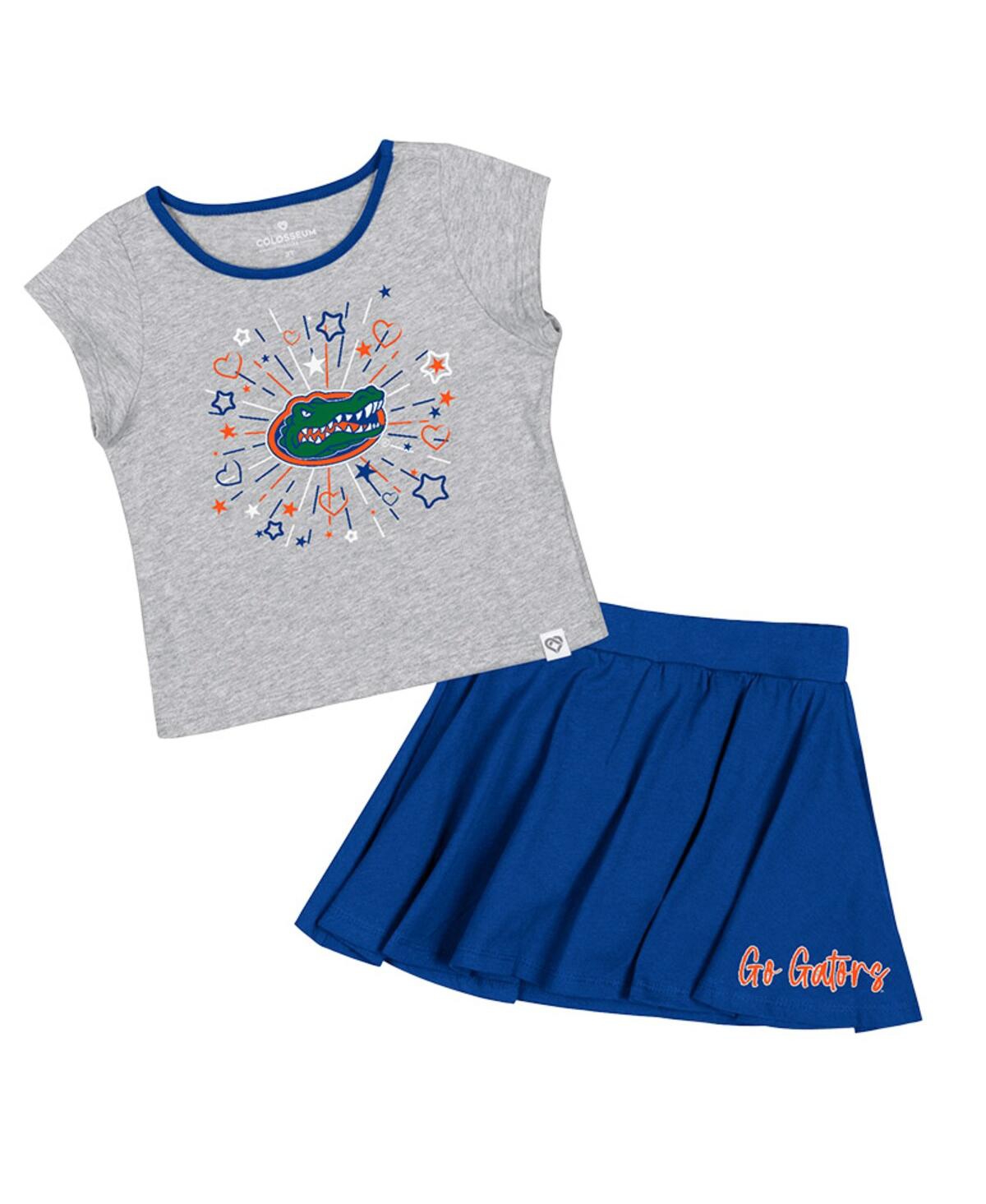 Colosseum Babies' Girls Toddler  Heather Gray, Royal Florida Gators Two-piece Minds For Molding T-shirt And S In Heather Gray,royal