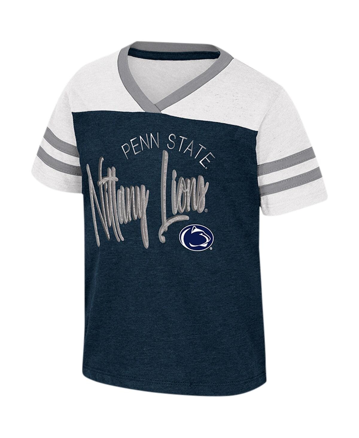 Shop Colosseum Girls Toddler  Navy Distressed Penn State Nittany Lions Summer Foil V-neck T-shirt