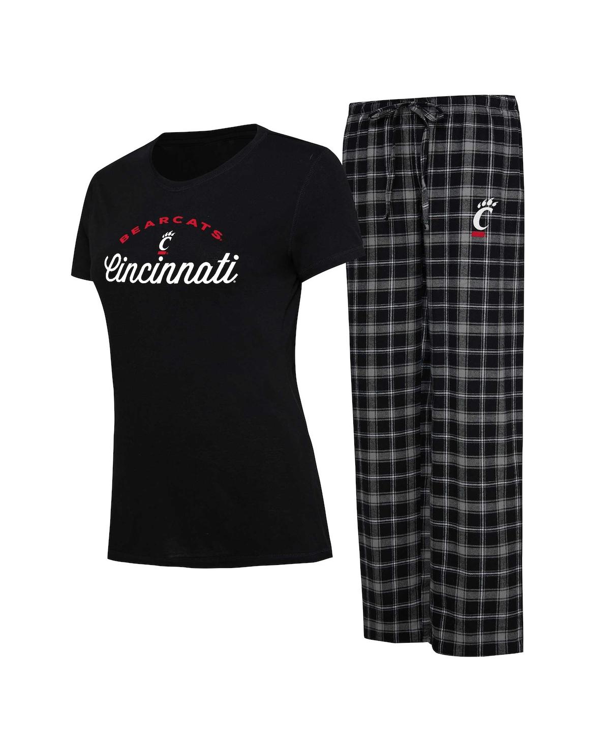Shop Concepts Sport Women's  Black, Gray Cincinnati Bearcats Arctic T-shirt And Flannel Pants Sleep Set In Black,gray