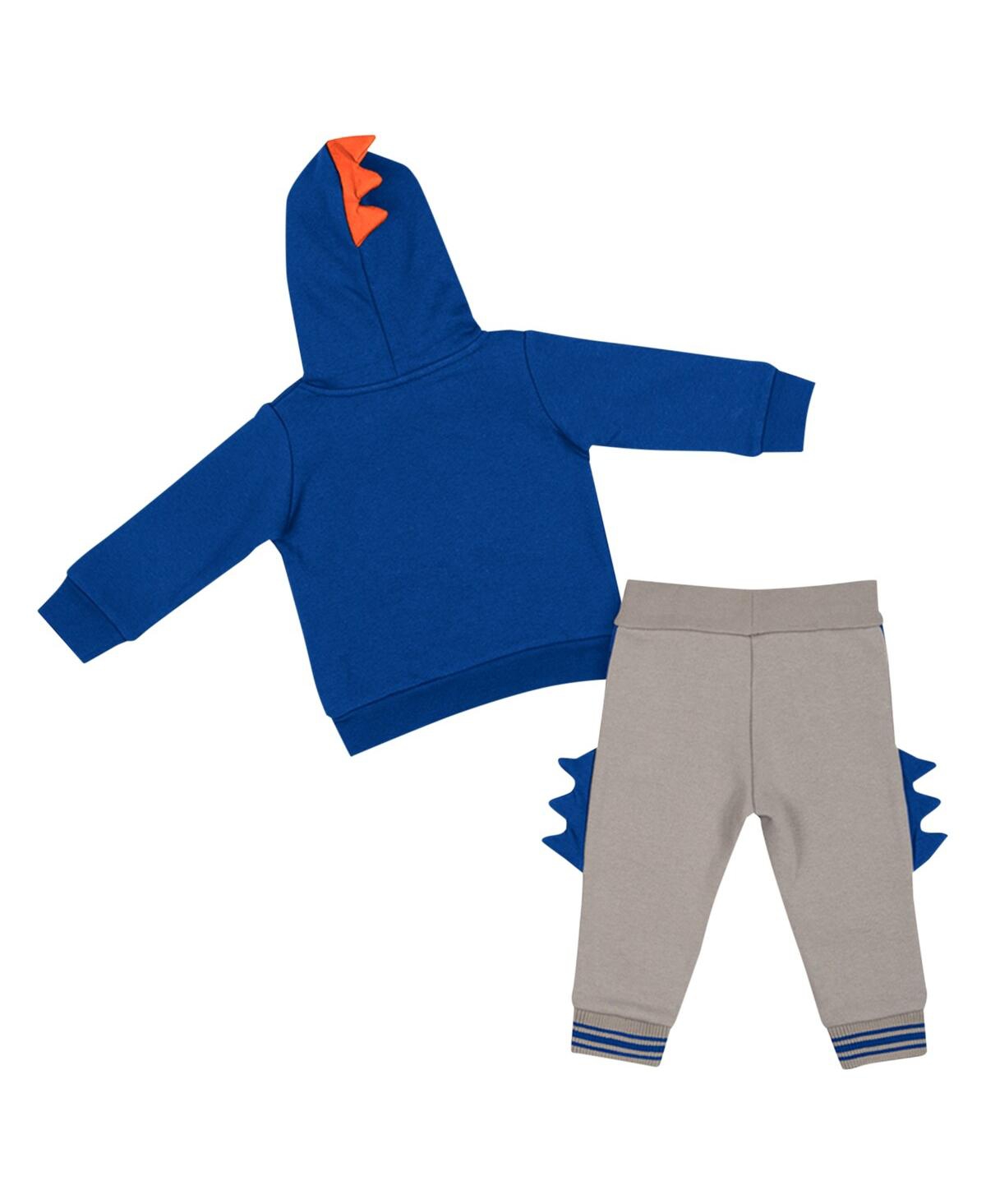 Colosseum Infant Boys And Girls  Royal, Gray Florida Gators Dino Pullover Hoodie And Pants Set In Royal,gray