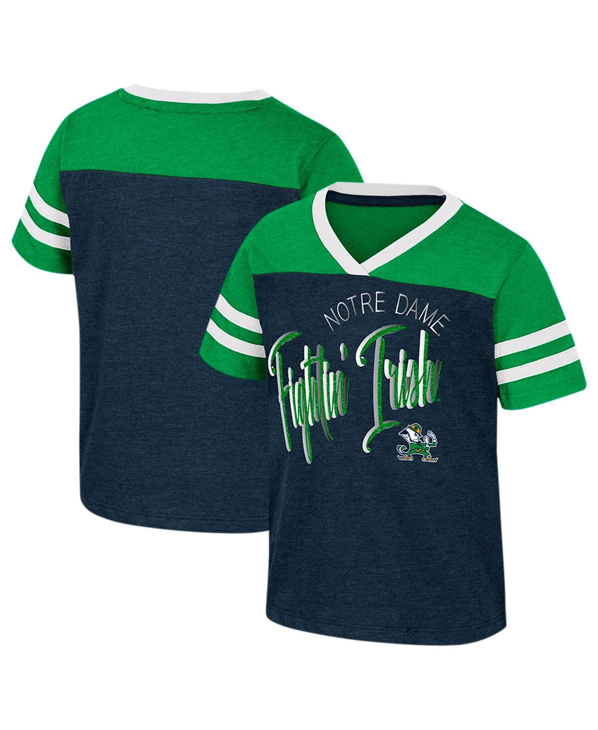 Colosseum Babies' Girls Toddler  Navy Distressed Notre Dame Fighting Irish Summer Foil V-neck T-shirt