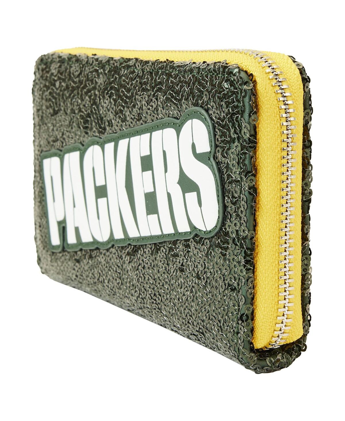Shop Loungefly Women's  Green Bay Packers Sequin Zip-around Wallet In Olive