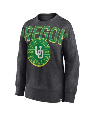 Women's Heathered Charcoal Distressed Oregon Ducks Jump Distribution Pullover Sweatshirt