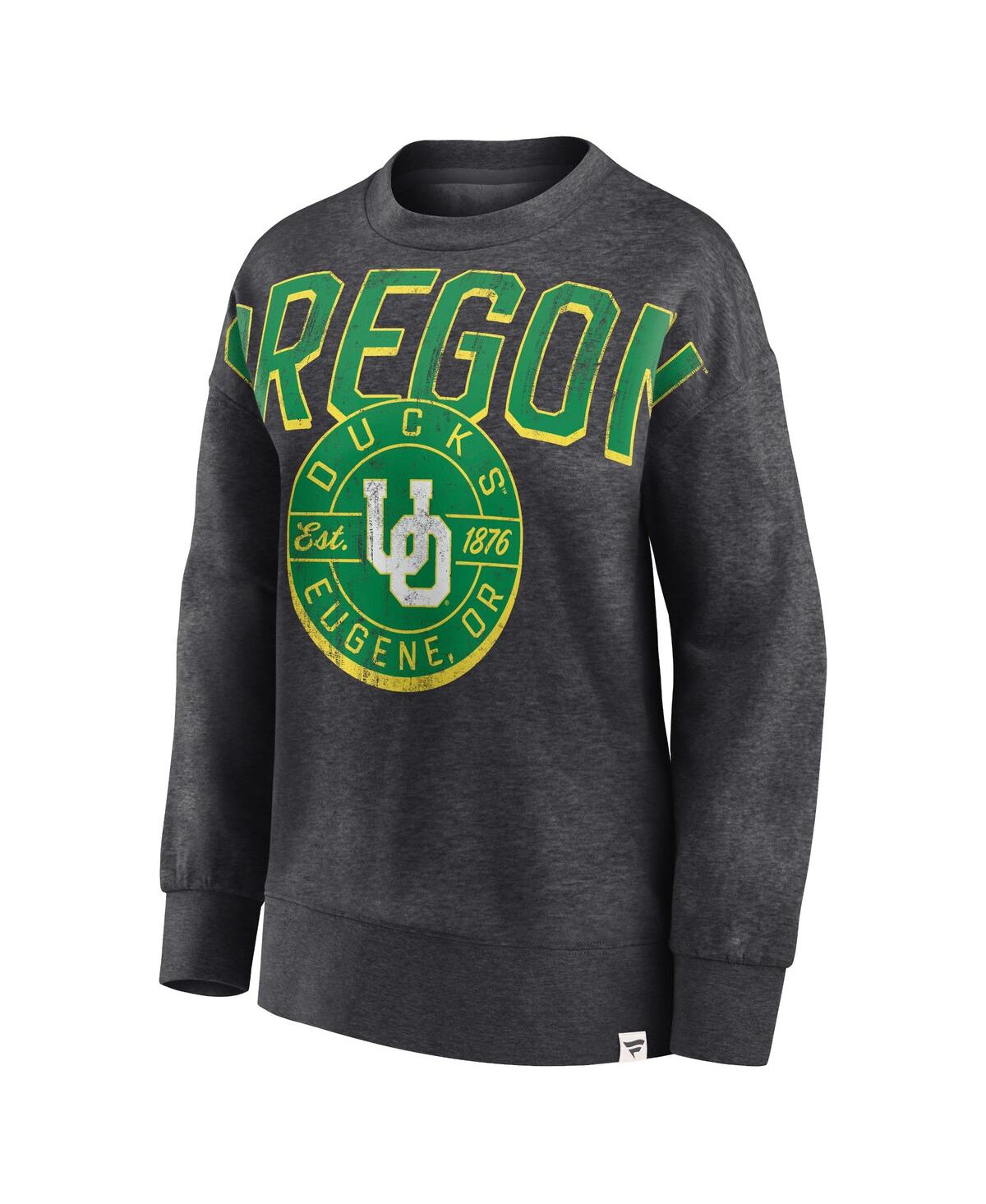 Shop Fanatics Women's  Heathered Charcoal Distressed Oregon Ducks Jump Distribution Pullover Sweatshirt
