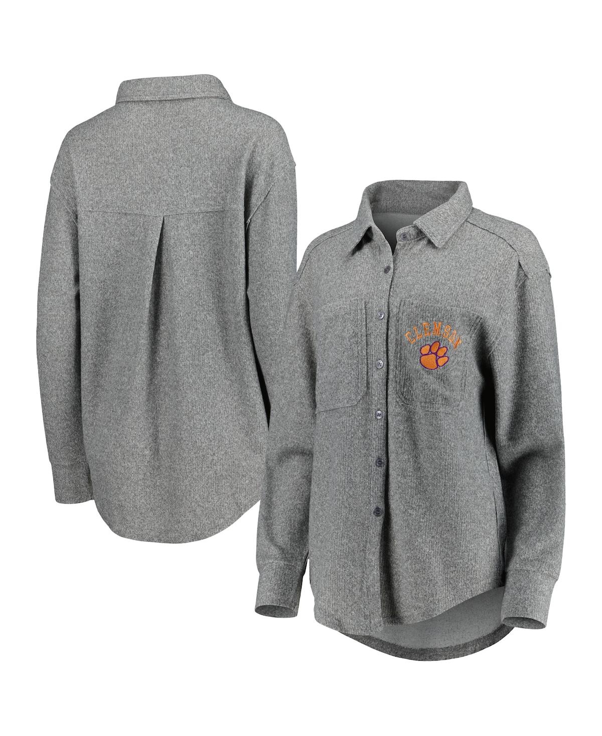 GAMEDAY COUTURE WOMEN'S GAMEDAY COUTURE GRAY CLEMSON TIGERS SWITCH IT UP TRI-BLEND BUTTON-UP SHACKET